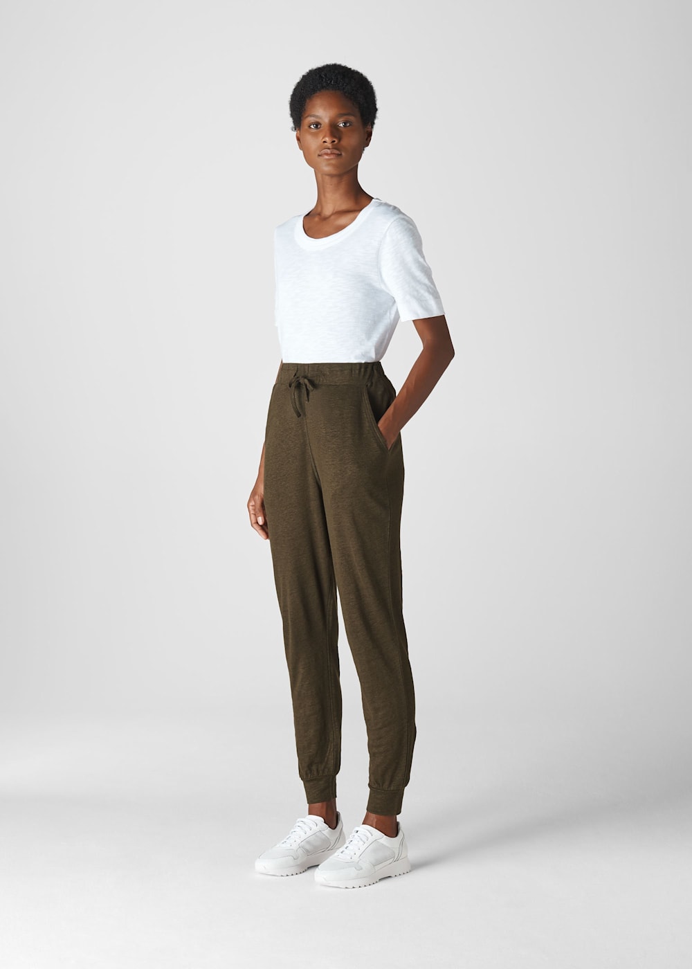 Khaki Washed Linen Jogger WHISTLES Whistles ROW