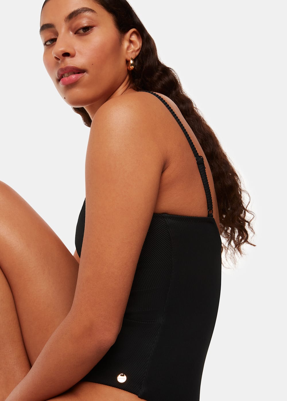 Black ribbed swimsuit sale