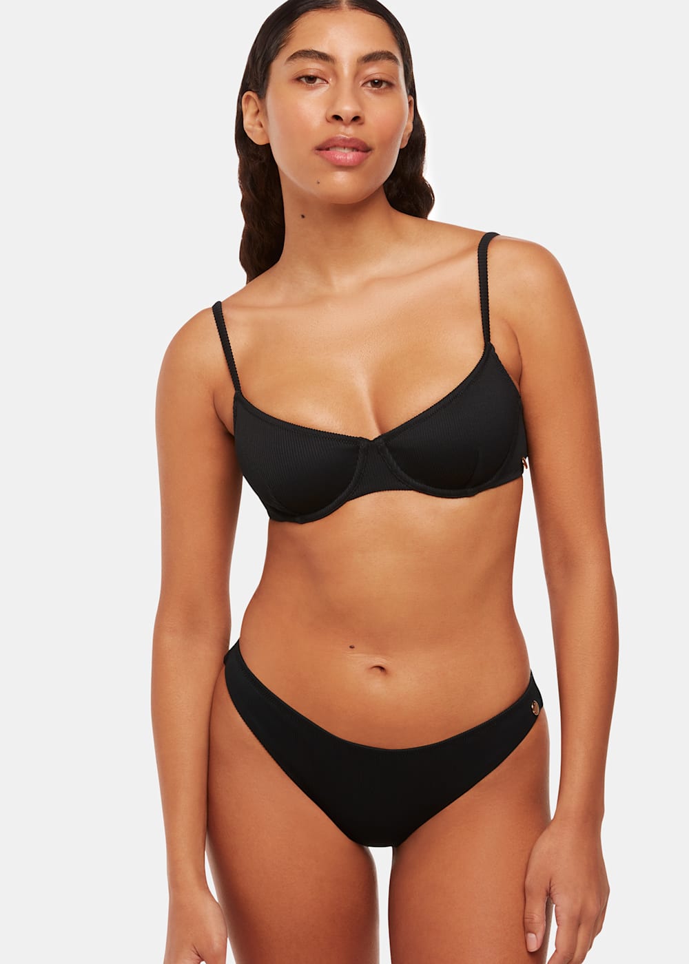 Black Ribbed Basic Bikini Bottom WHISTLES Whistles UK