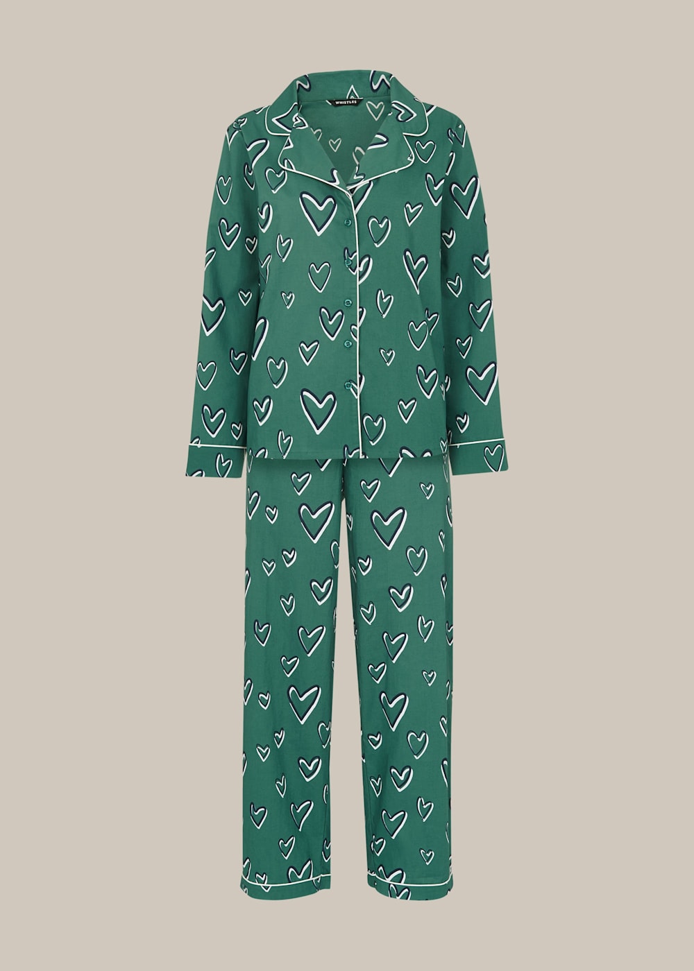 Green Multi Heart Print Cotton Pyjama Set WHISTLES Whistles UK