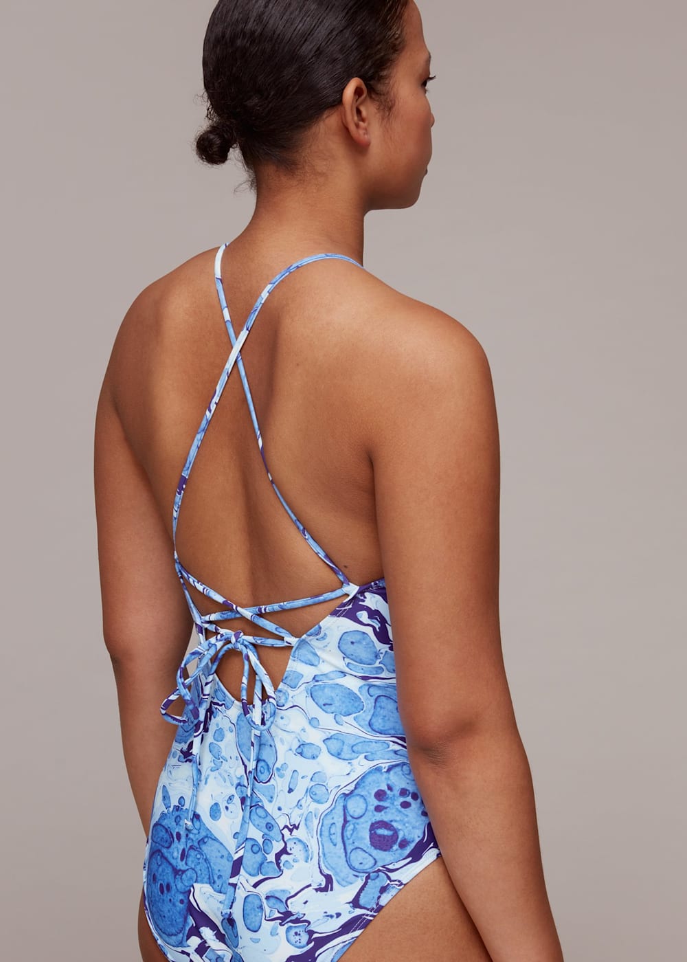 Blue Marble Print Halter Swimsuit WHISTLES Whistles UK