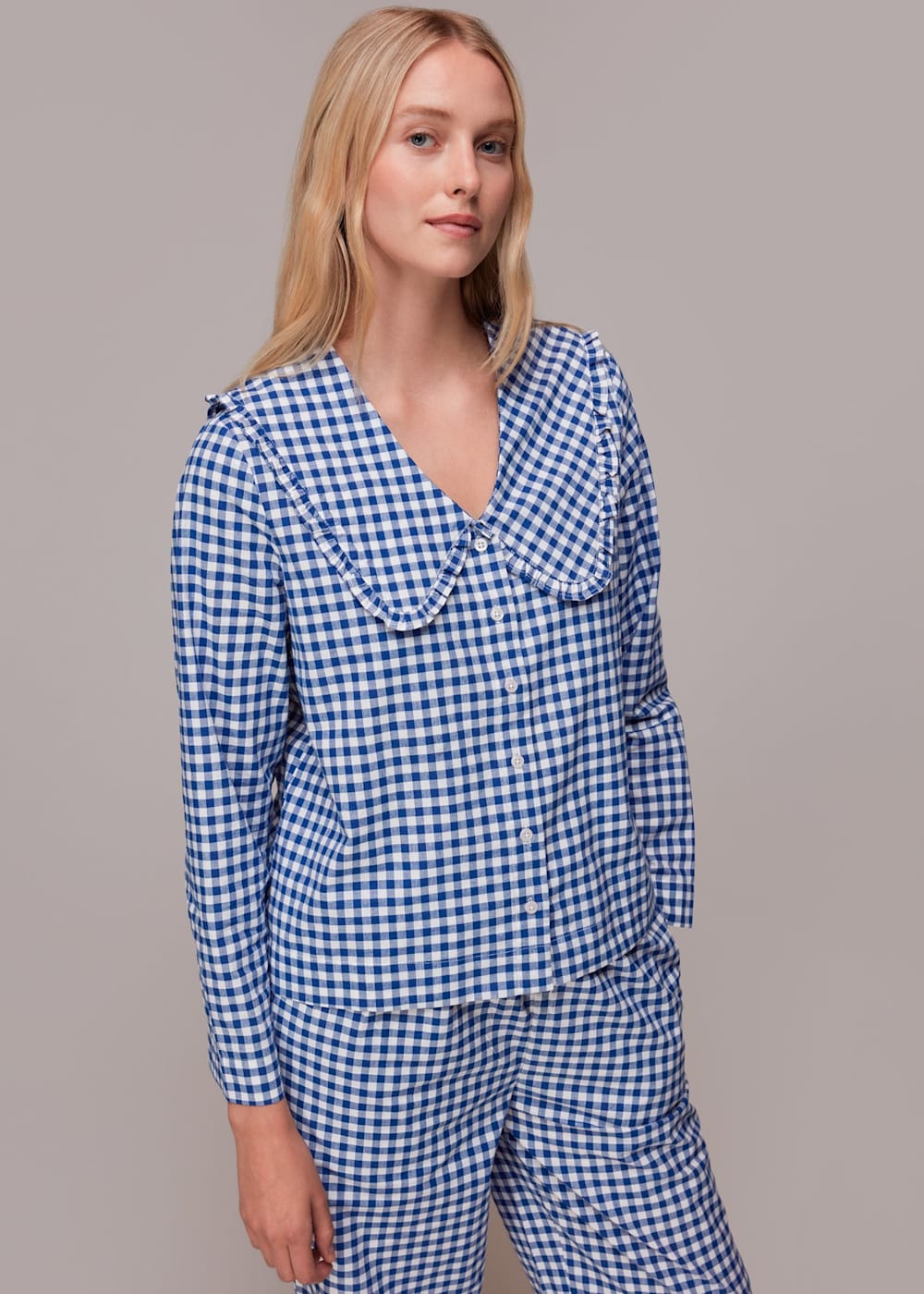 【福袋セール】 | Pajamas Collar Gingham Blue/Multi Whistles | US トップス