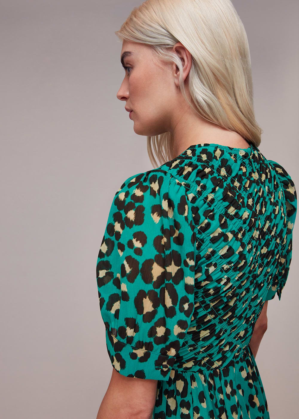 Green Multi Painted Leopard Shirred Dress WHISTLES Whistles US