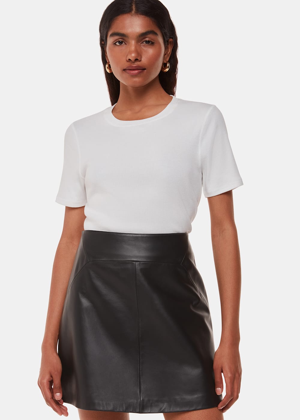 Black leather a line skirt uk online