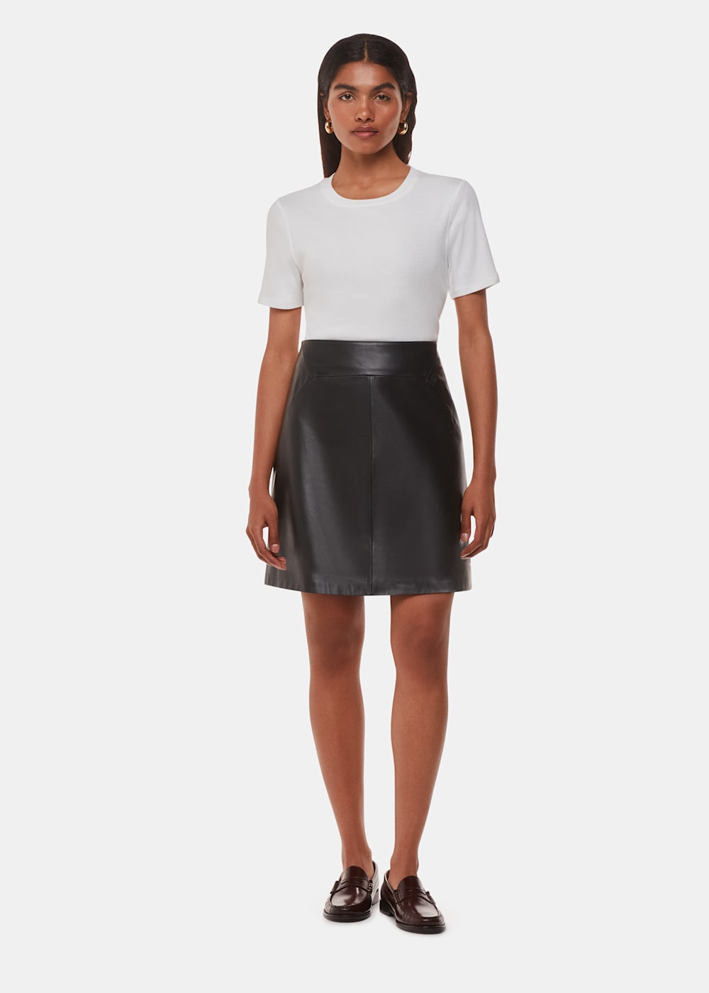 Black Leather A Line Skirt WHISTLES Whistles UK