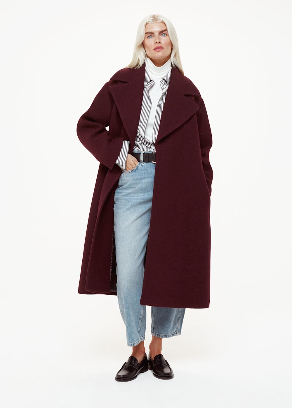 Burgundy Lorna Wrap Wool Coat WHISTLES Whistles UK