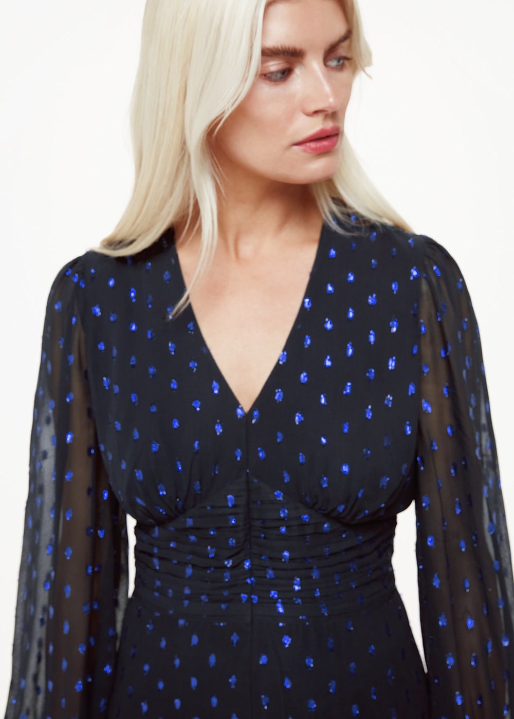 Navy Multi Metallic Dobby Midi Dress WHISTLES Whistles UK