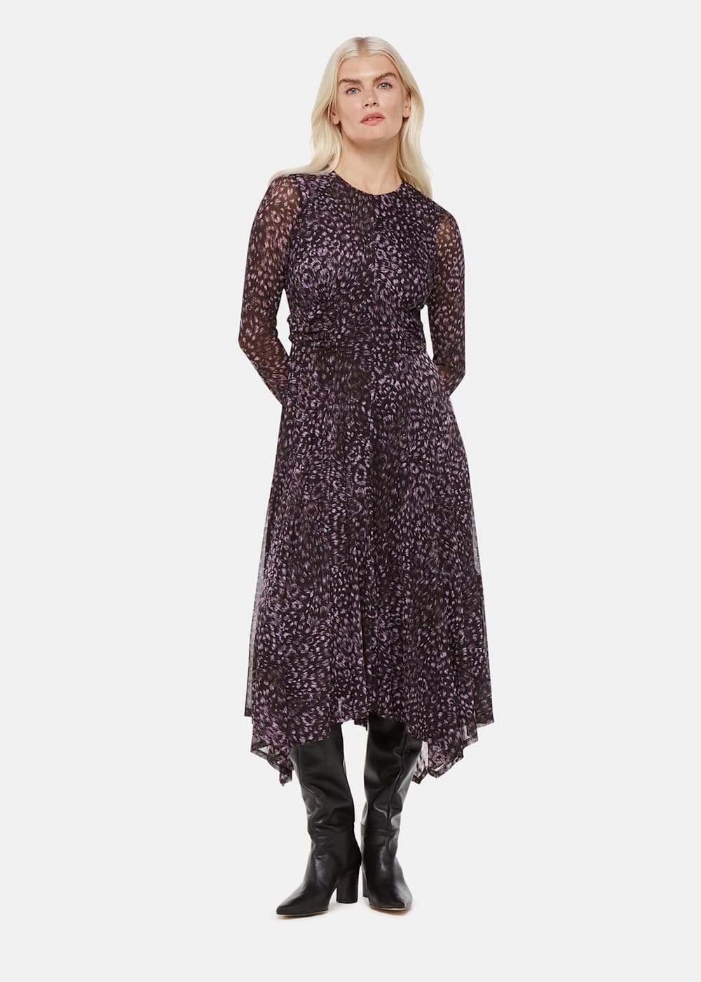 Purple Multi Feather Leopard Mesh Dress WHISTLES Whistles UK