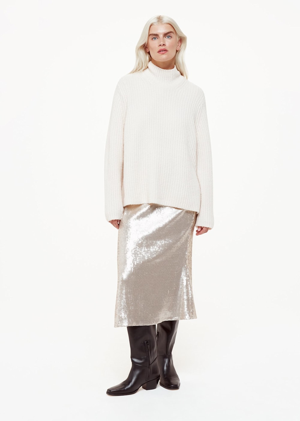 Silver Sequin Midi Skirt WHISTLES Whistles US