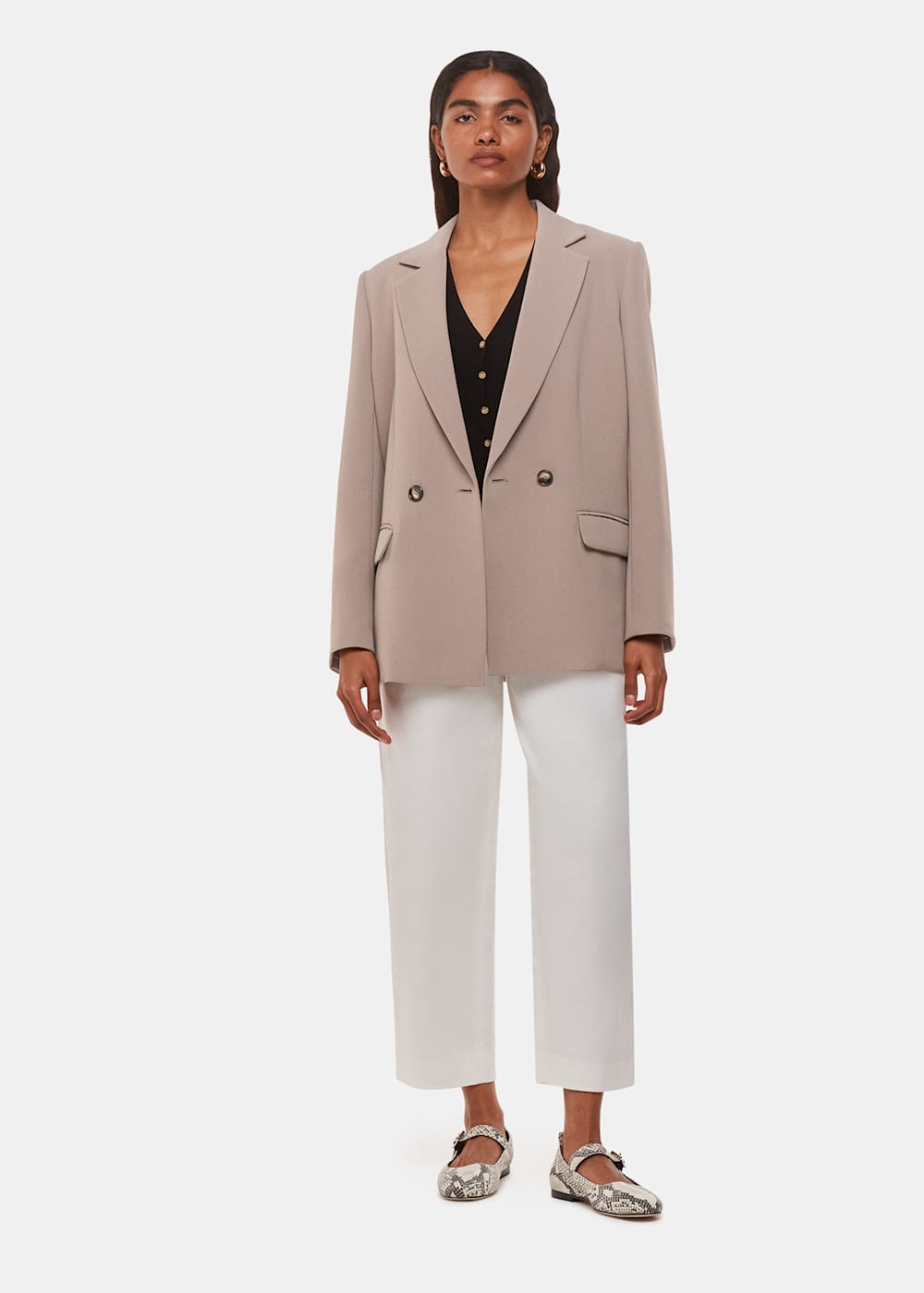 Taupe Nina Double Breasted Blazer WHISTLES Whistles UK
