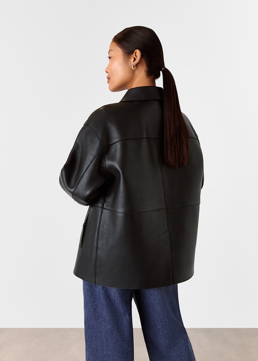 Whistles clean collarless leather jacket 2025