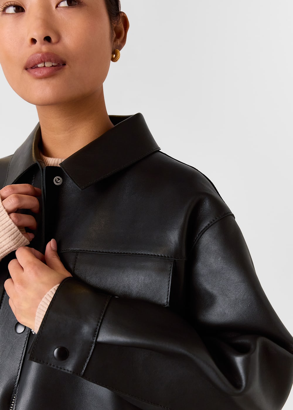 Black Clean Bonded Leather Jacket | WHISTLES | Whistles US | Black Clean Bonded Leather Jacket | WHISTLES | Whistles US |