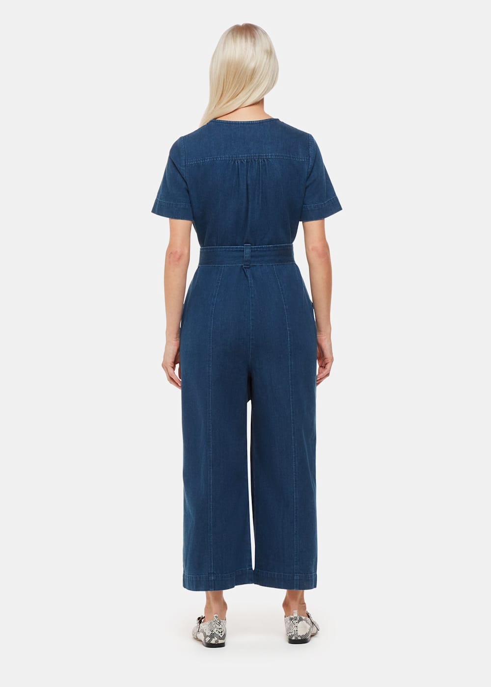 Short sleeved denim jumpsuit top