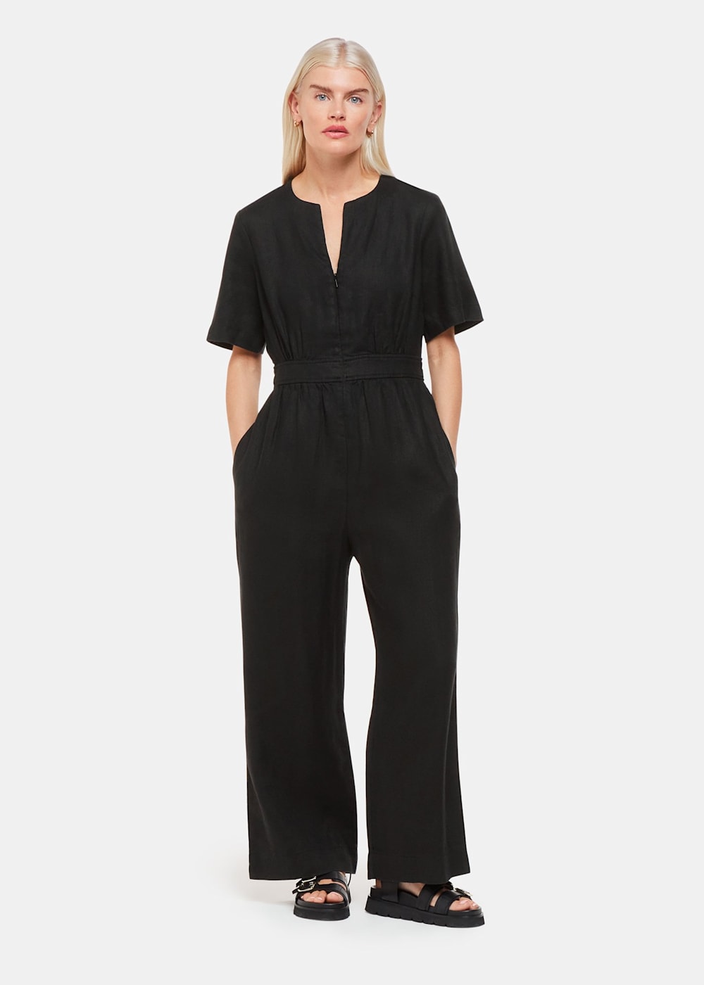 Black linen jumpsuit uk top