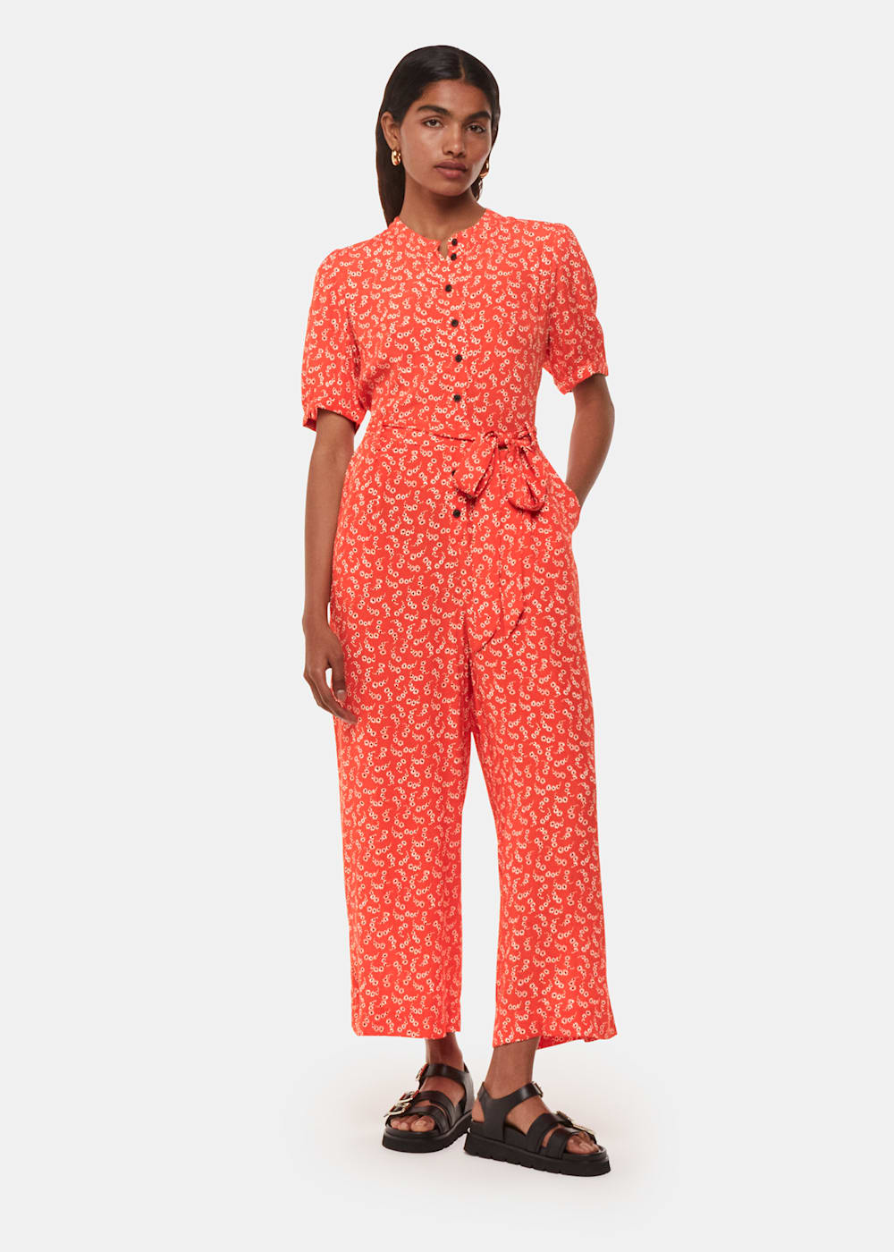 Red Multi Micro Floral Jumpsuit WHISTLES Whistles ROW