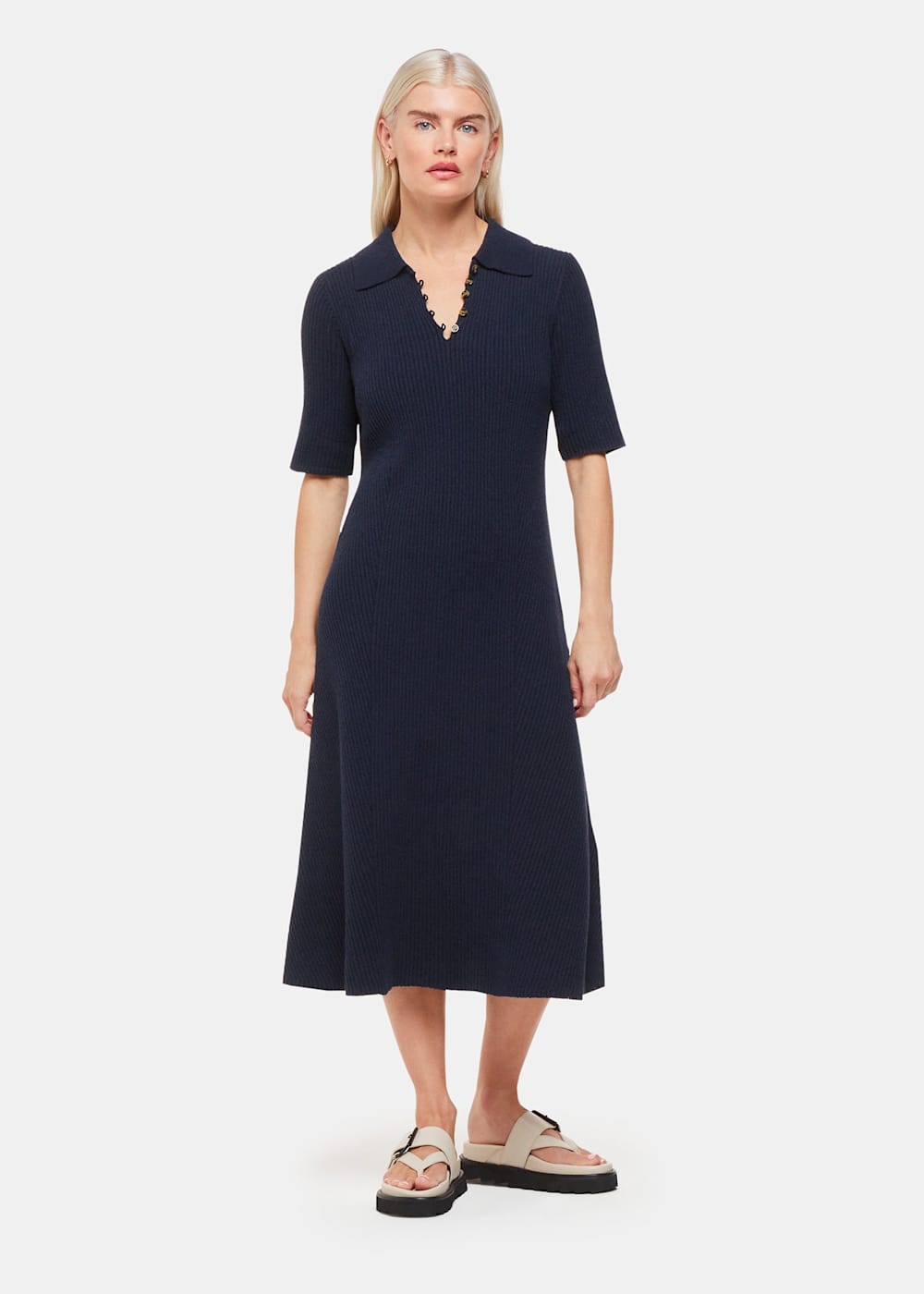 Navy ribbed midi dress discount