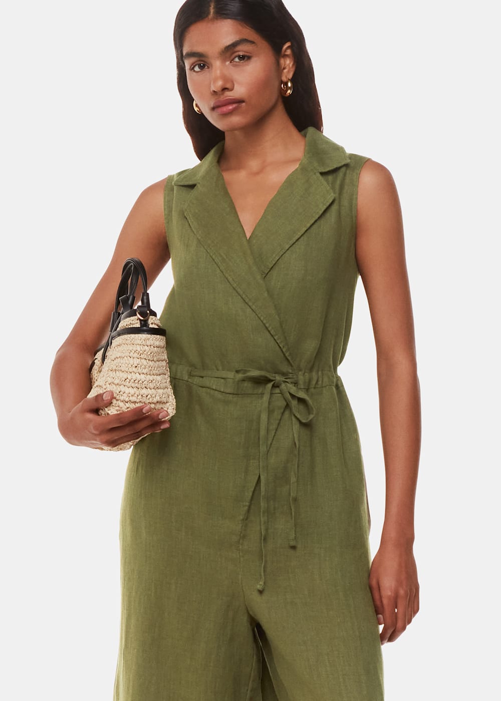 Linen wrap jumpsuit sales