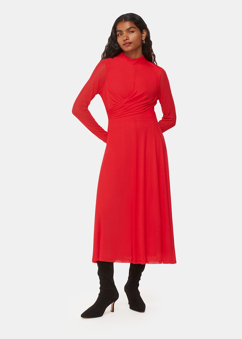 Red Arabella Ruched Mesh Dress WHISTLES Whistles UK