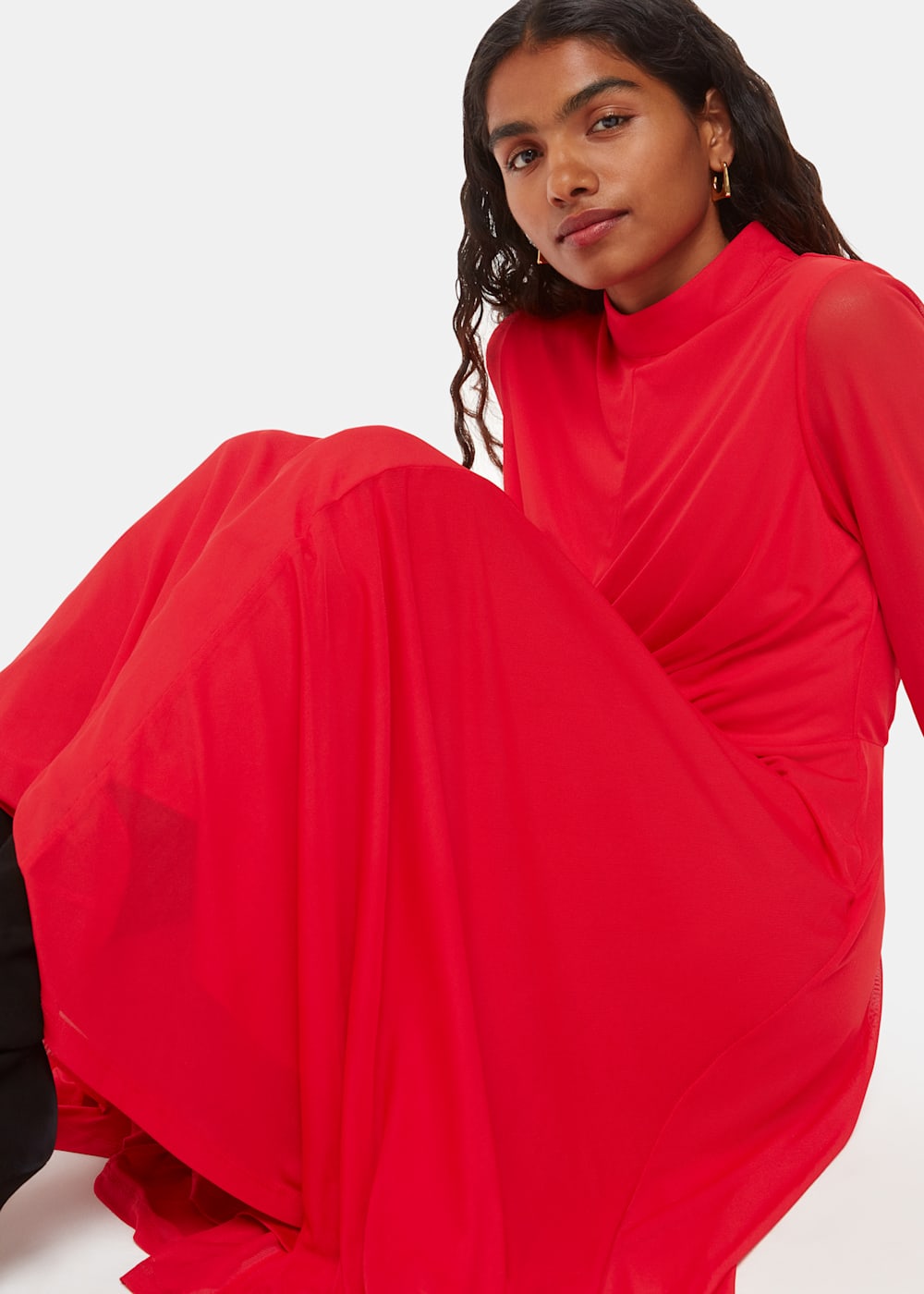Red Arabella Ruched Mesh Dress WHISTLES Whistles UK