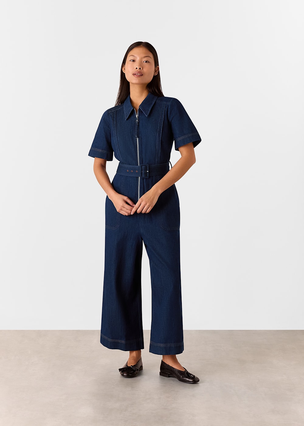 Whistles Denim Pintuck Belted Jumpsuit Whistles Denim Pintuck Belted Jumpsuit