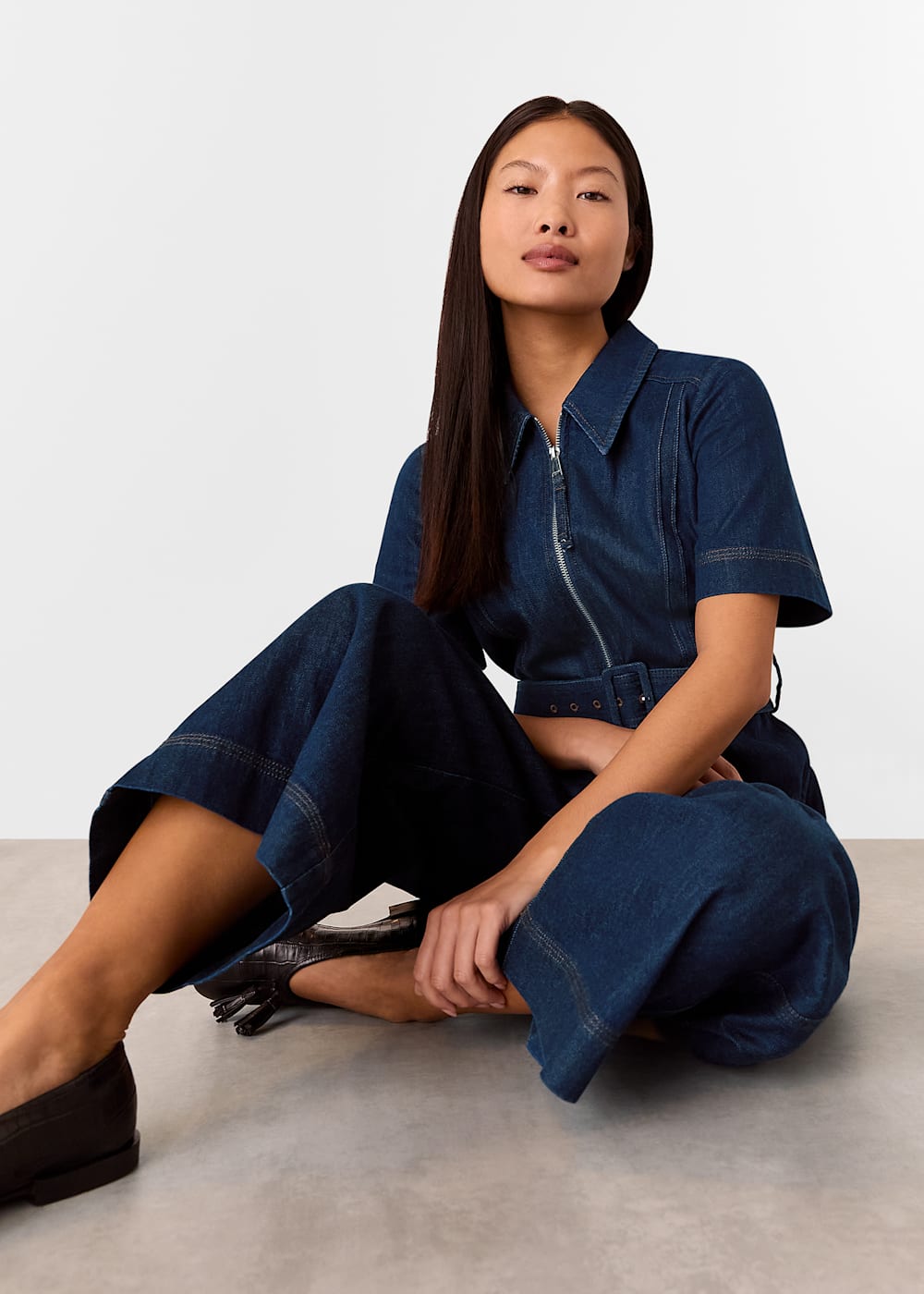 Whistles Denim Pintuck Belted Jumpsuit Whistles Denim Pintuck Belted Jumpsuit