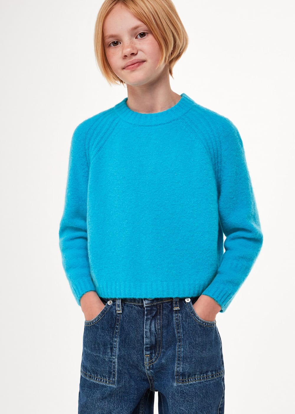 Whistles Textured Crew Neck Jumper Turquoise Size 9 10