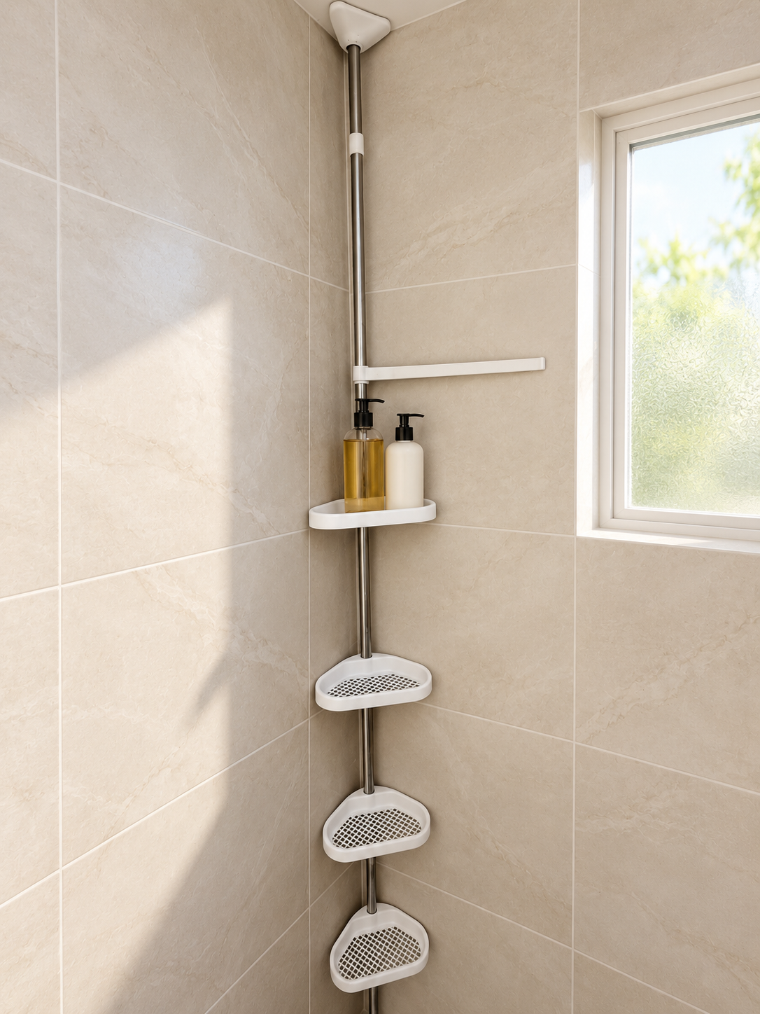 Baño organizado con esquinero