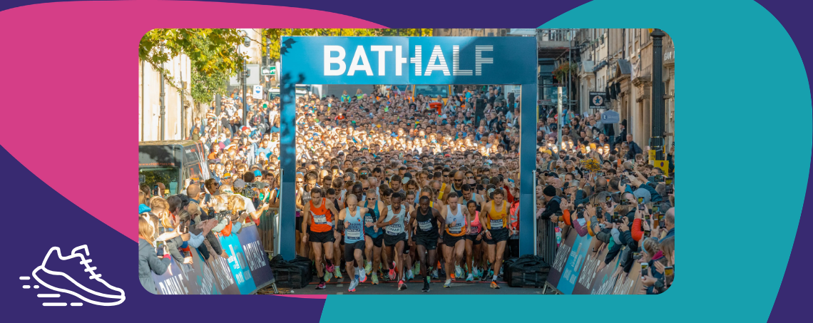 Ariel view of runners at the start of the Bath Half