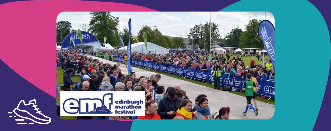 Spectators lining the finish line of the Edinburgh marathon