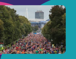 Overhead view of thousands of runners starting the Cardiff half