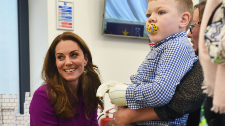 HRH, The Duchess of Cambridge with a little boy at EACH children's hospice
