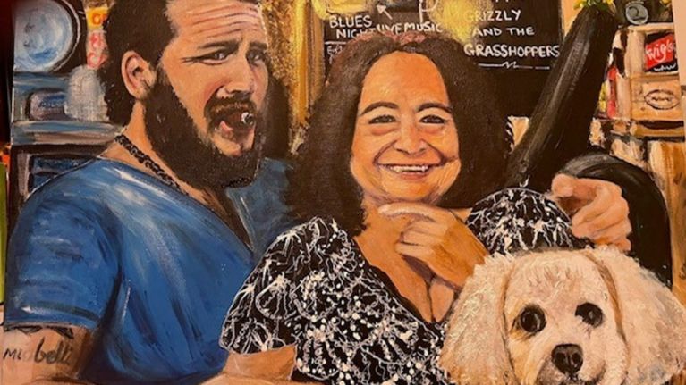 Painting in memory of Evie Turner at her last gig