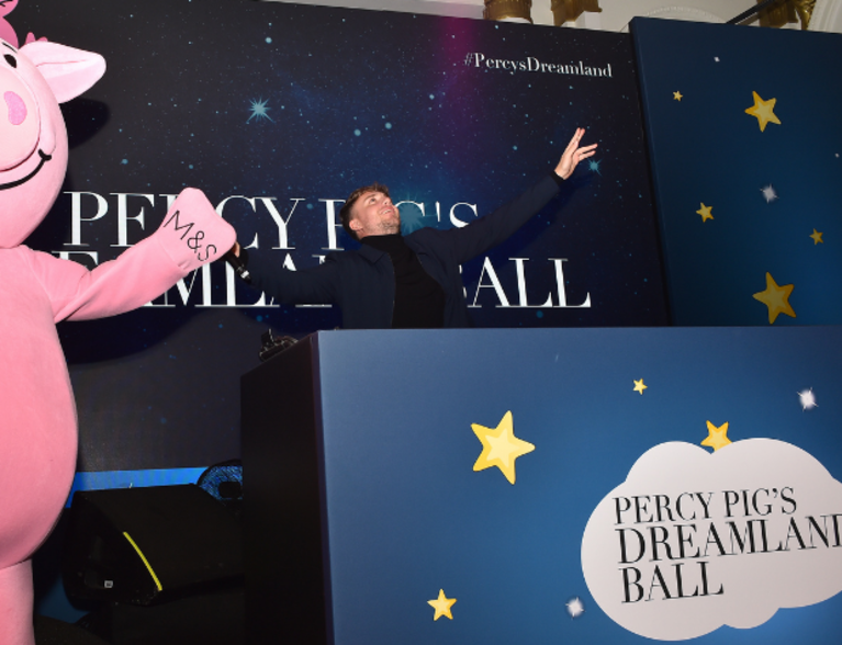 Percy Pig and Roman Kemp at The Together for Short Lives Ball