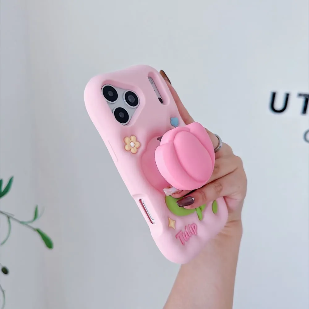 Pink Blossom Bliss Tulip Silicone Phone Case - view 2