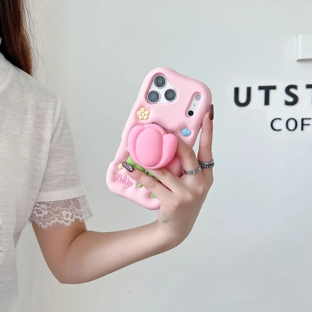 Pink Blossom Bliss Tulip Silicone Phone Case - view 3