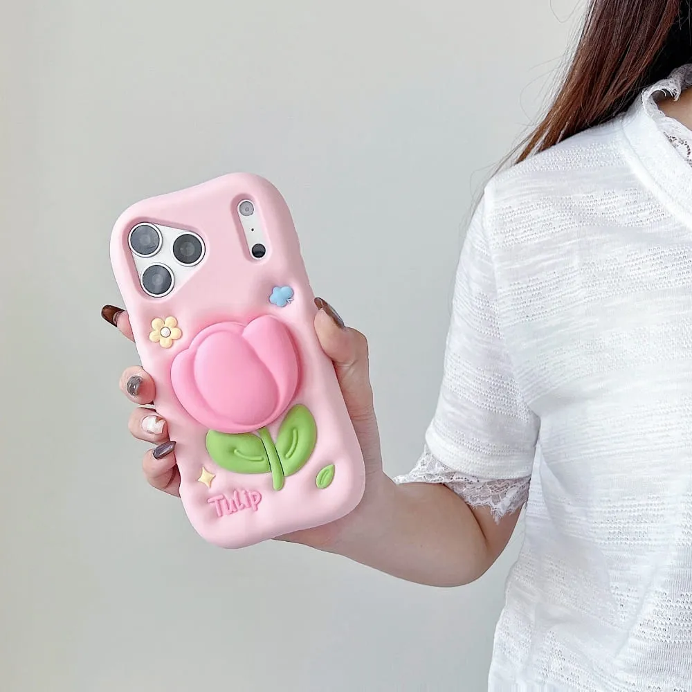 Pink Blossom Bliss Tulip Silicone Phone Case - view 4