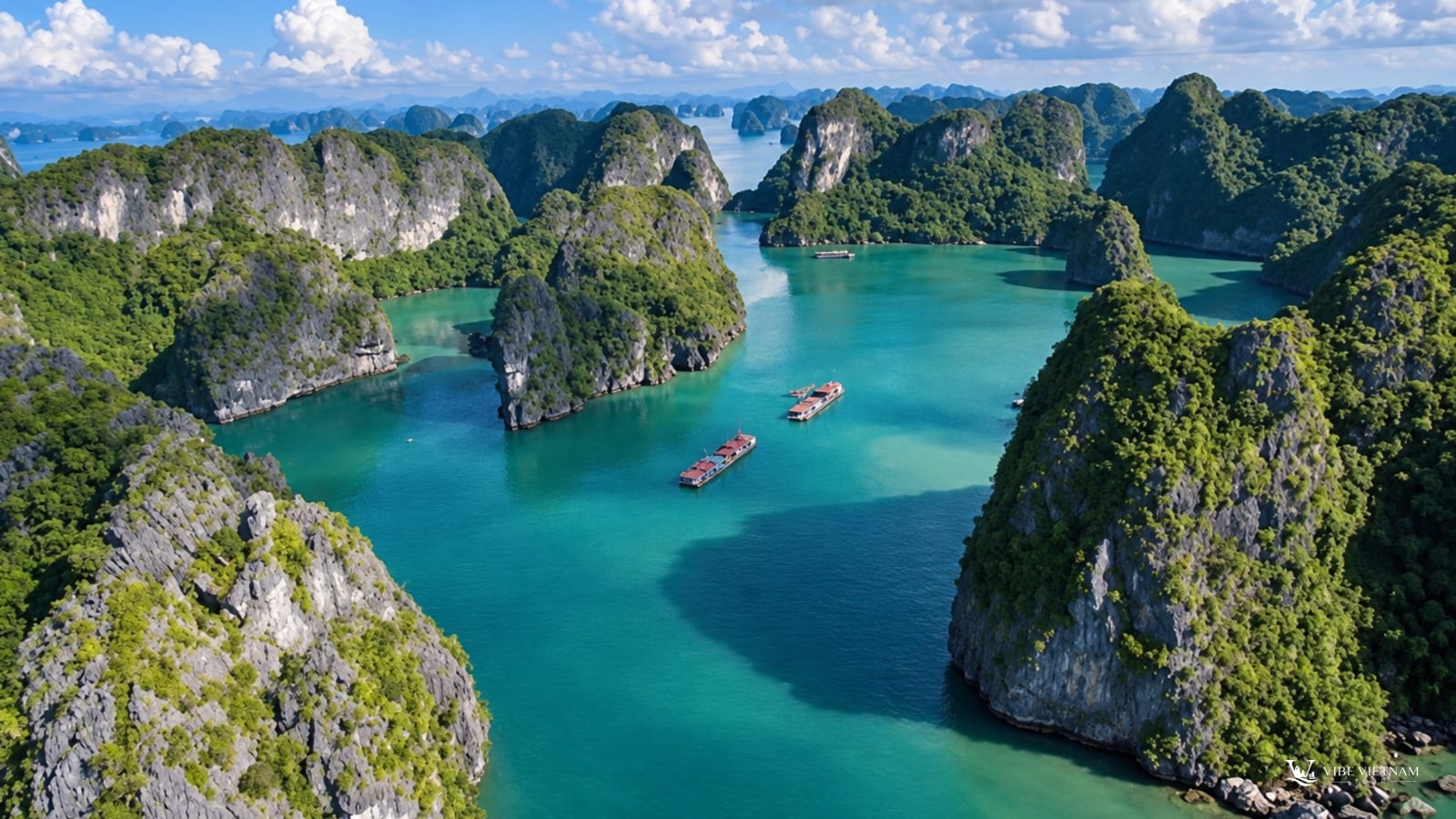 Du thuyền neo giữa vịnh Bái Tử Long, đảo đá vôi phủ xanh giữa nước ngọc