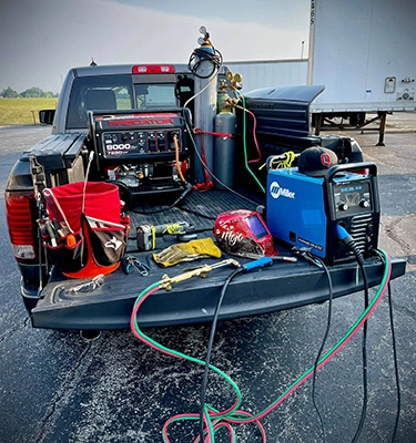 Mobile welding setup in back of truck