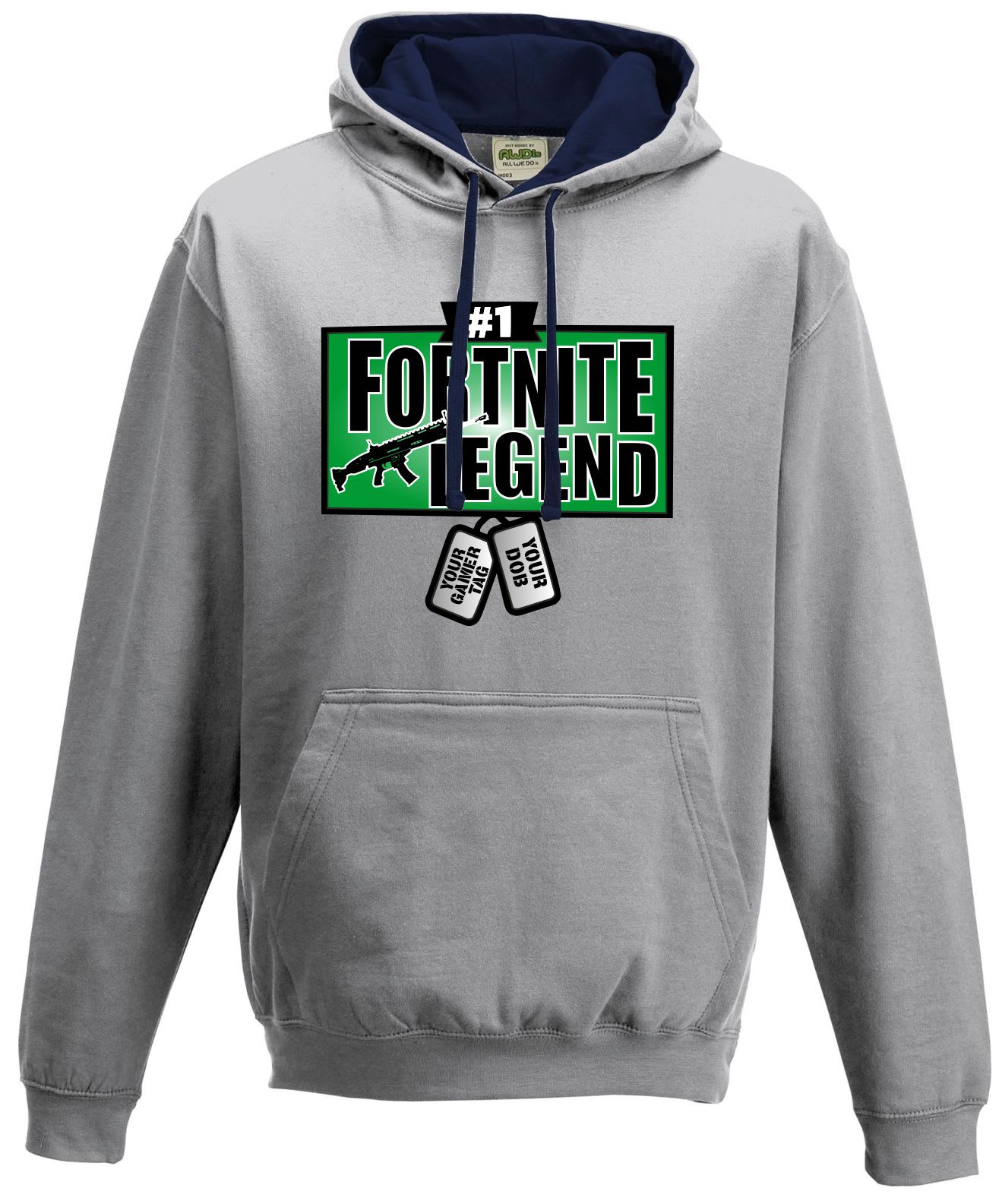 Fortnite Legend with personalised dog tags Contrast Hoodie ...