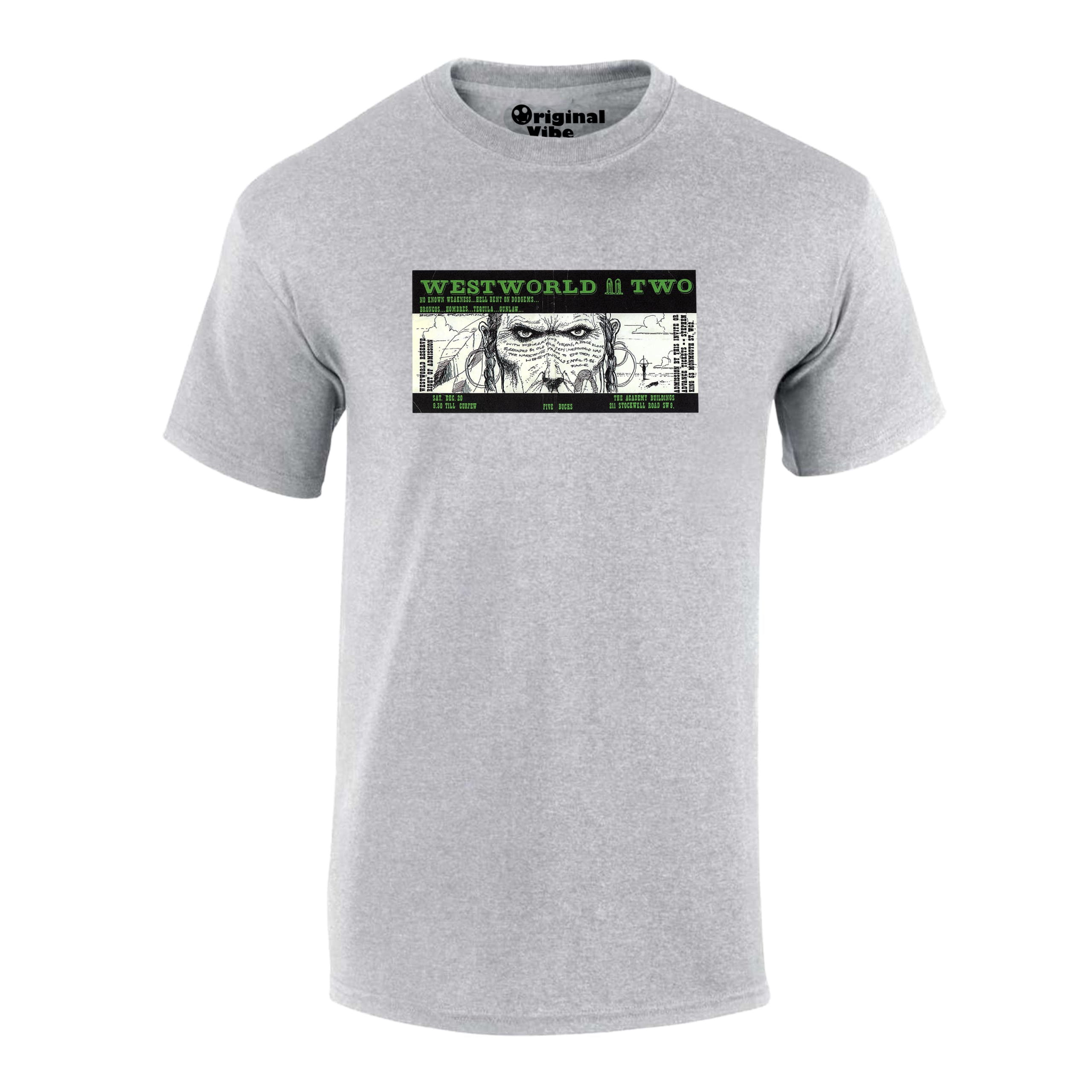 Westworld Two Academy Buildings Stockwell 1986 Flyer T Shirt - Image 3
