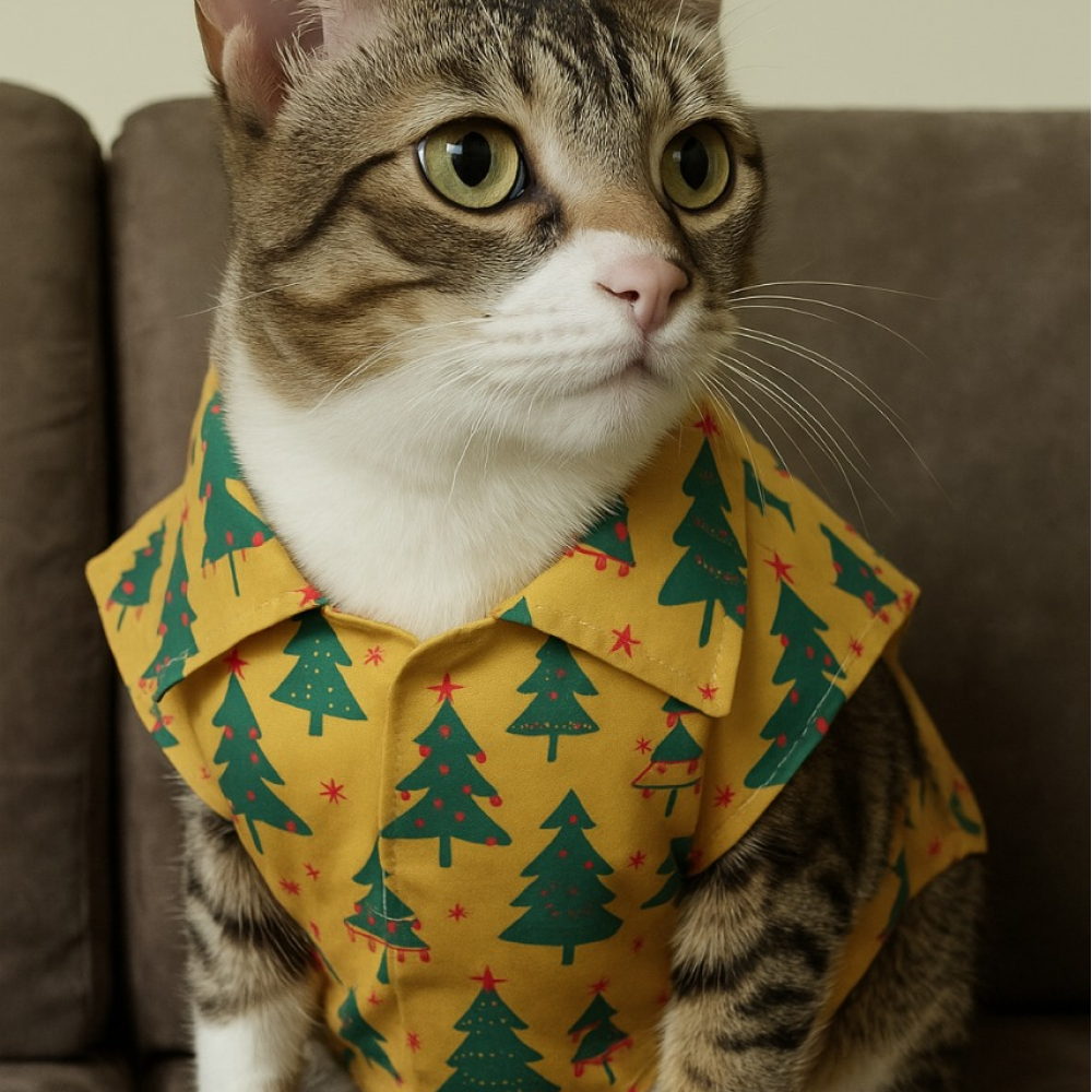 15 Furries Pine Tree Mendous Joy Shirts for Cats (Mustard)