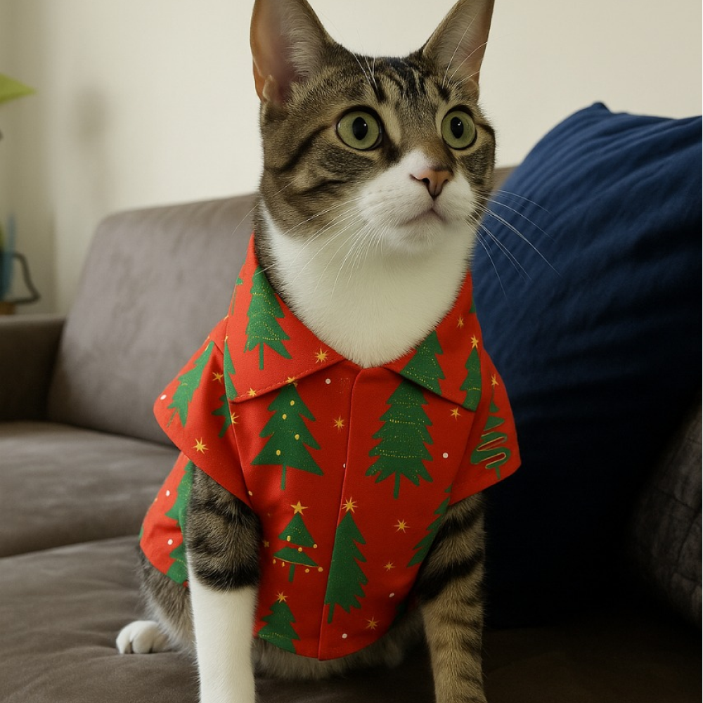 15 Furries Pine Tree Mendous Joy Shirts for Cats (Red)