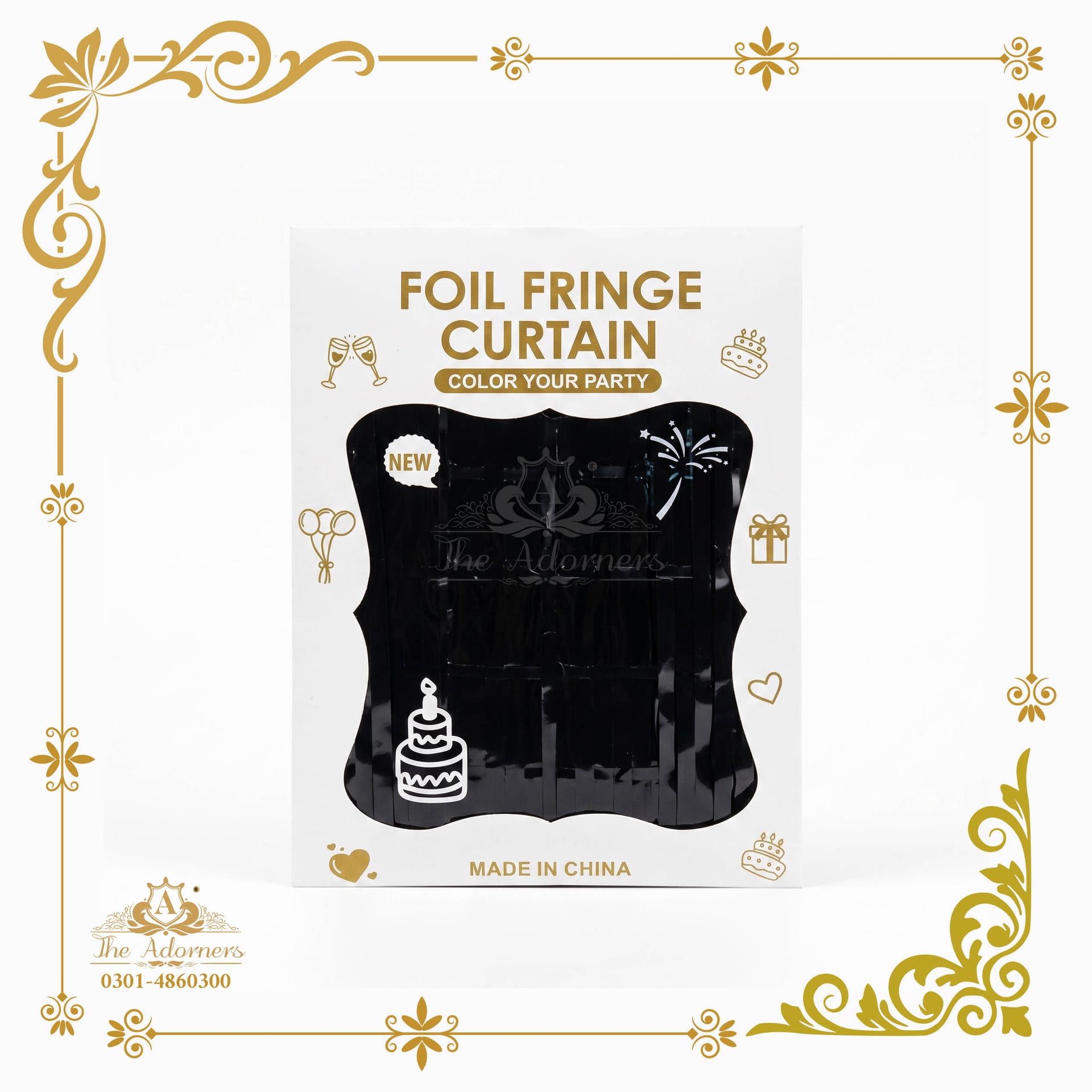 Foil Fringe Backdrop Curtain - Black - 1 pc