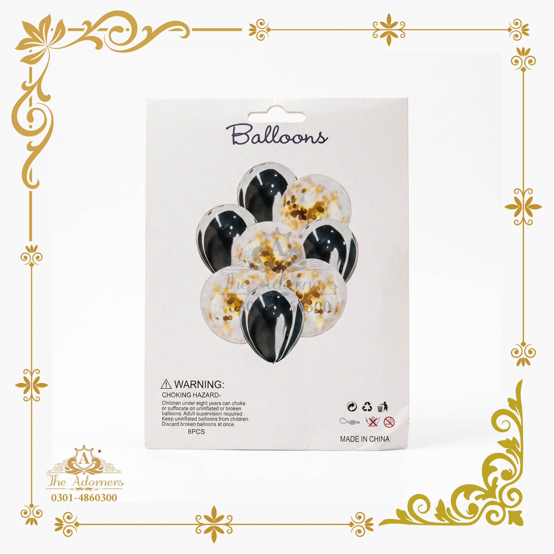 Marble + Gold Confetti Balloon Pack - Black & gold