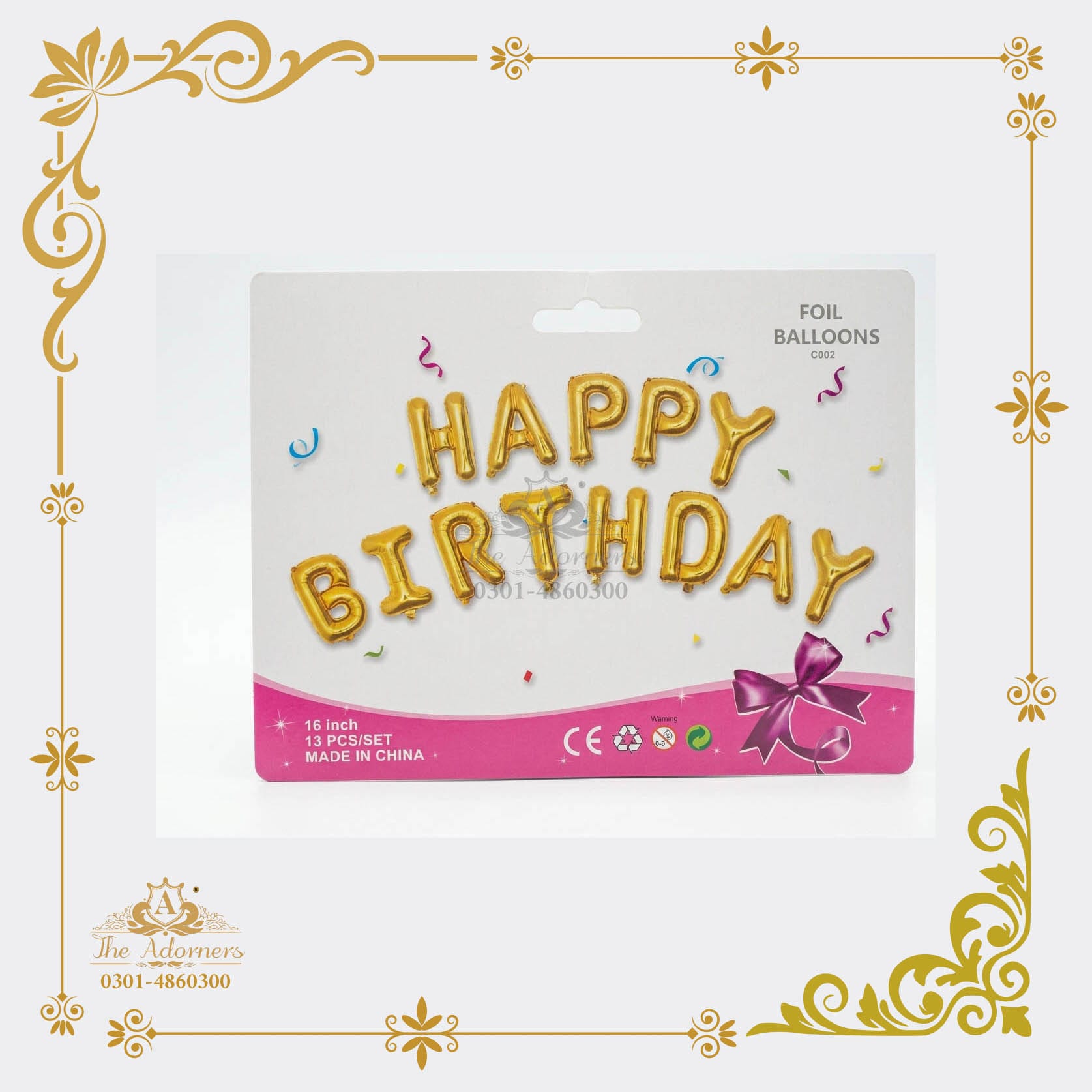 Happy Birthday Letter Banner - Gold - 16 inch - 13 pcs (C002)