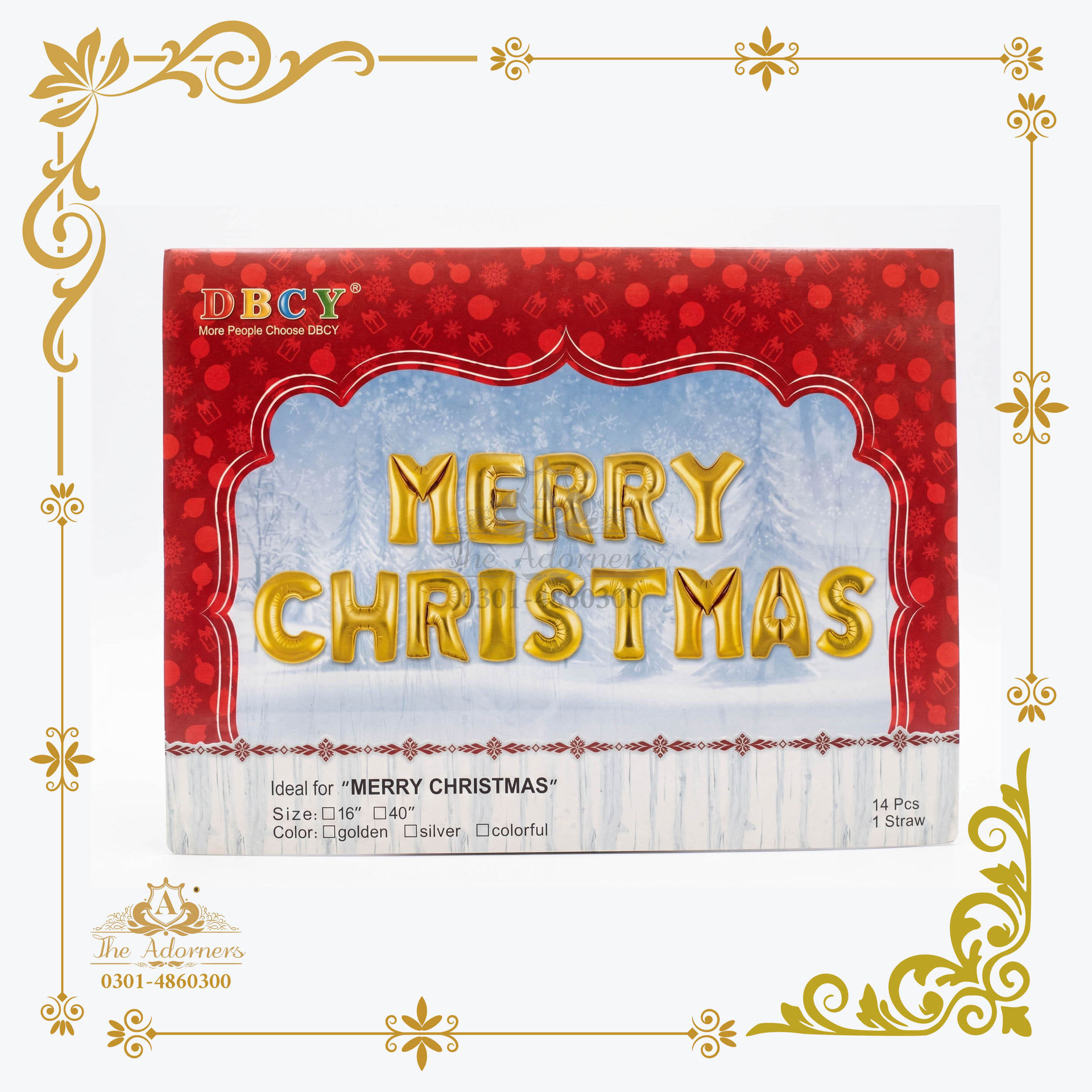 Merry Christmas Letter Banner - Gold - 16 inch - 14 pcs + 1 straw (DBCY)