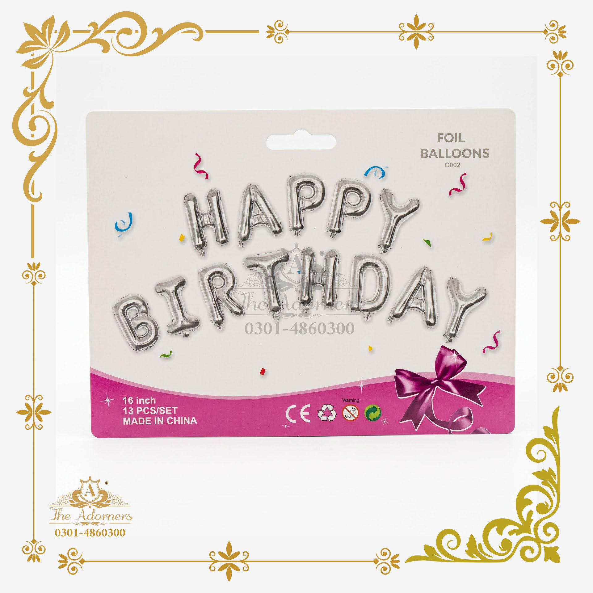 Happy Birthday Letter Banner - Silver - 16 inch - 13 pcs (C002)