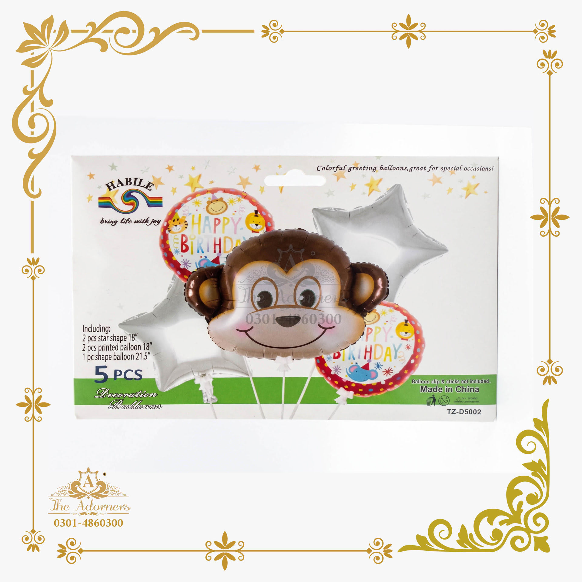 Monkey Face Decoration Set - Brown & silver