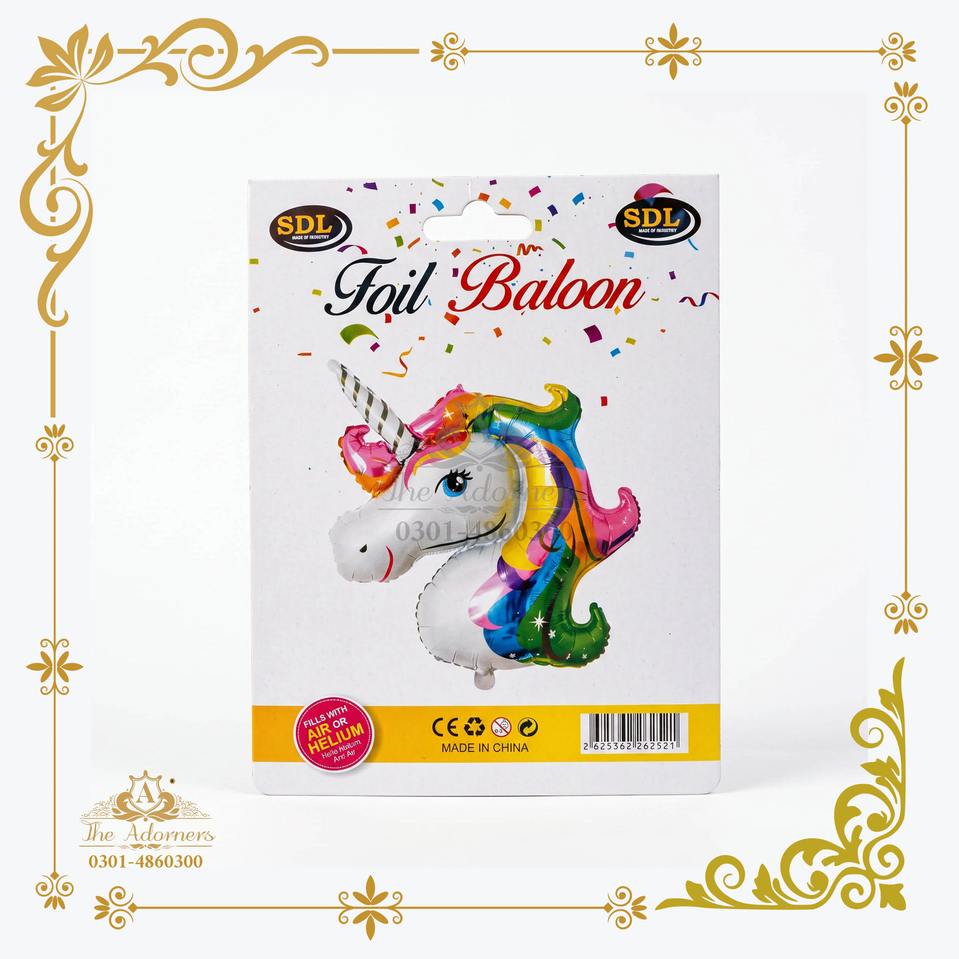 Unicorn Head Shape Balloon - White & rainbow