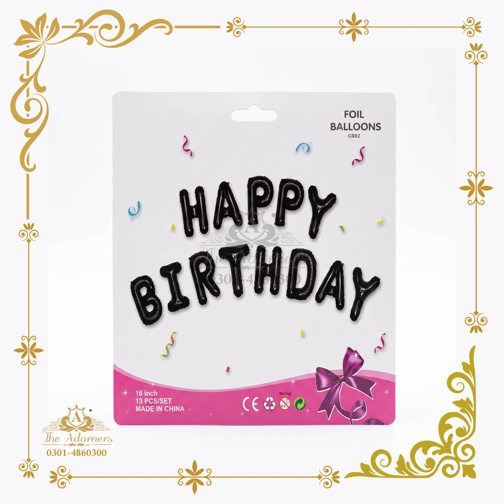 Happy Birthday Letter Banner - Black - 16 inch - 13 pcs (C002)